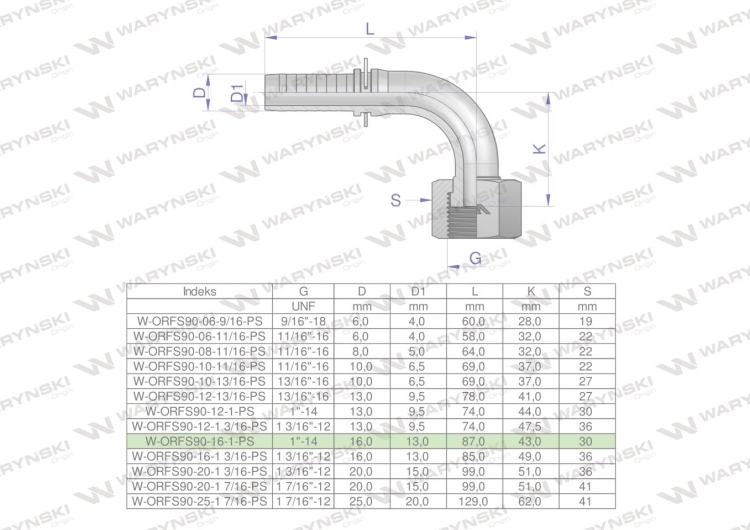 Zakucie hydrauliczne ORFS90 DN16 1"-14 PREMIUM Waryński