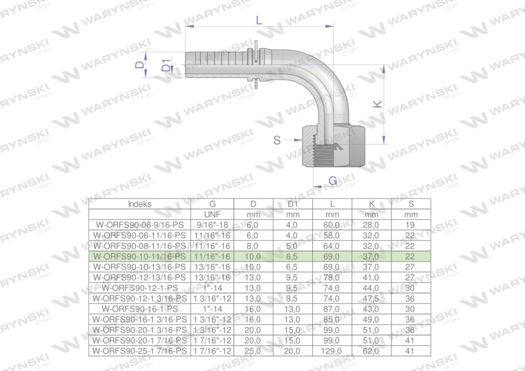 Zakucie hydrauliczne ORFS90 DN10 11/16"-16 PREMIUM Waryński