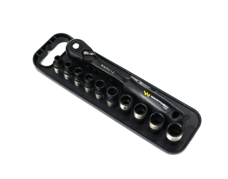 Zestaw 12 el. nasadki 3/8 przedłużka 7.5 cm grzechotka 6 7 8 9 10 11 12 13 14 15 Waryński (2)