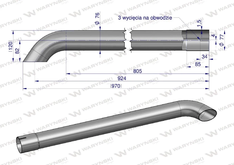 Rura wylotowa do tłumika A184475 inox WARYŃSKI  (2)