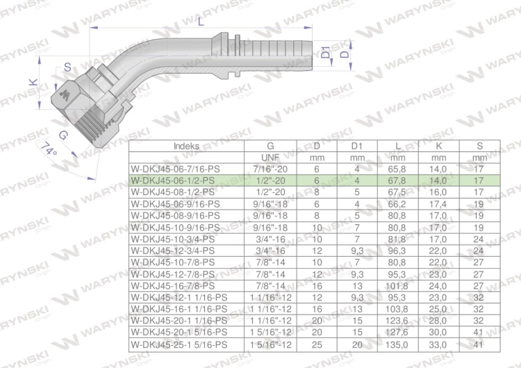Zakucie hydrauliczne DKJ45 DN10 3/4"-16 UNF PREMIUM Waryński (2)