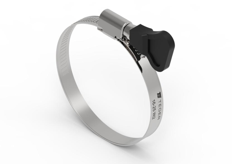 Opaska zaciskowa z pokrętłem 16-25 ślimakowa (obejma W2 - stal nierdzewna) szerokość 9mm (blister) TEGER