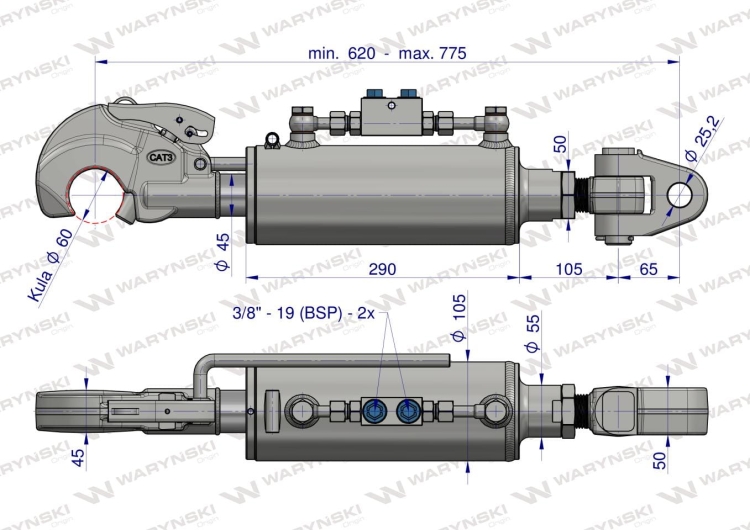 Łącznik centralny hydrauliczny KAT-3 FI25 Waryński 3