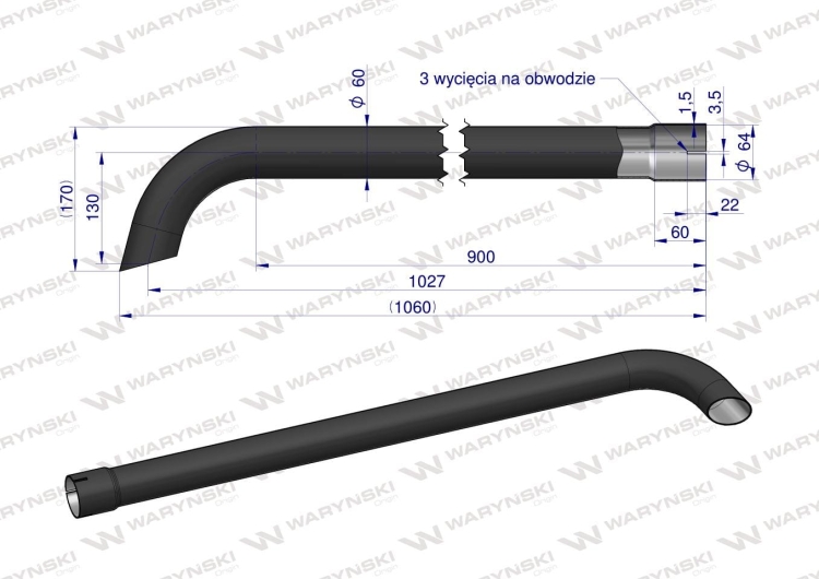 Rura wylotowa do tłumika 3383013M1 3388432M2W WARYŃSKI 2