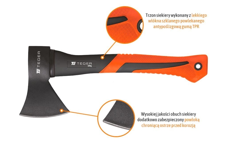 Siekiera 600g uniwersalna z trzonkiem fiberglass TEGER (3)