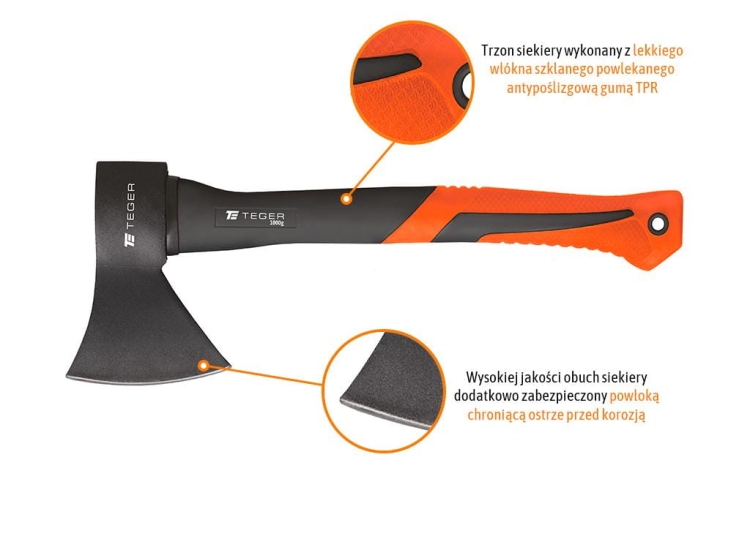 Siekiera 1000g uniwersalna z trzonkiem fiberglass TEGER 3