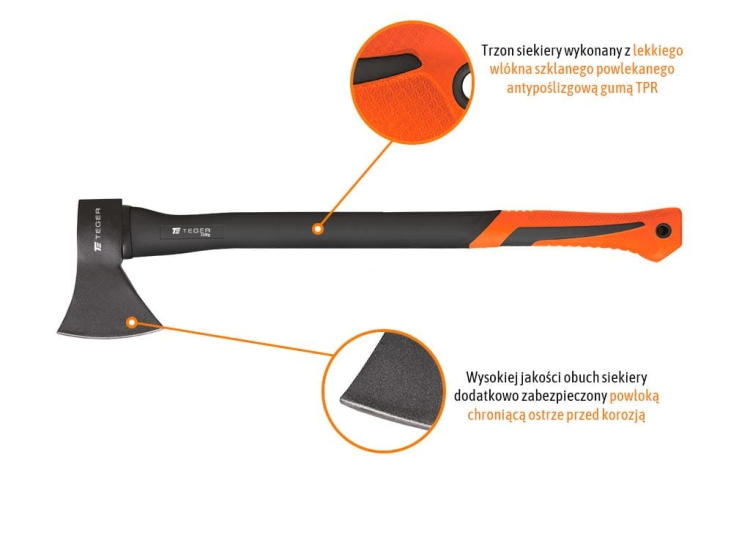 Siekiera 1500 g uniwersalna z trzonkiem fiberglass TEGER 3
