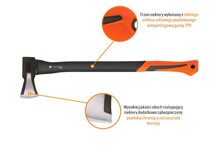 Siekiera 2000 g rozłupująca z trzonkiem fiberglass TEGER 3