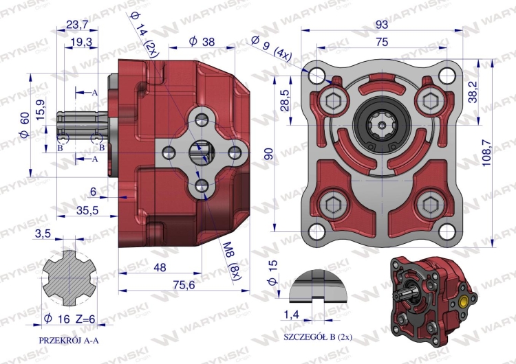Pompa hydrauliczna podnośnika T-25 6 frezów ( lewa ) WARYŃSKI  5