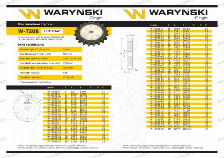 Koło zębate hartowane tarcza 20B-1 (R1 1. 1/4) Z-19 Waryński  2
