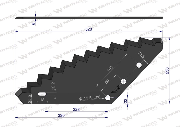 Nóż paszowozu uniwersalny otwór 19.5 mm Waryński 2