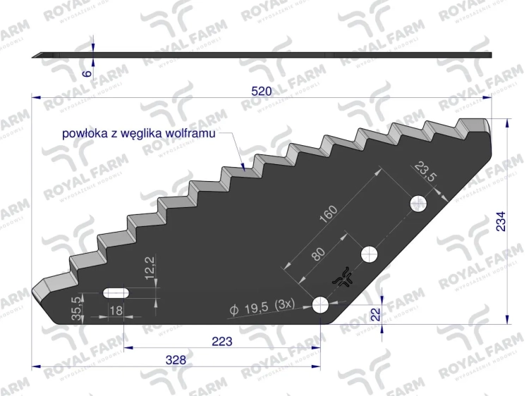 Nóż paszowozu uniwersalny otwór 19.5 mm z węglikiem wolframu Standard ROYAL FARM (2)