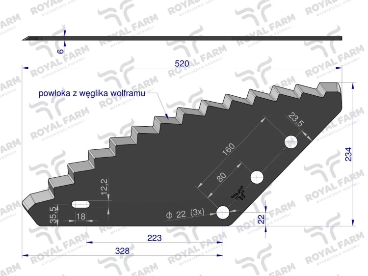 Nóż paszowozu uniwersalny otwór 22mm z węglikiem wolframu Standard ROYAL FARM 2