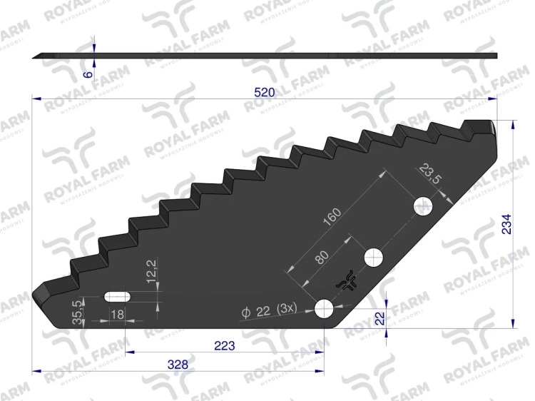 Nóż paszowozu uniwersalny otwór 22mm Standard ROYAL FARM 2