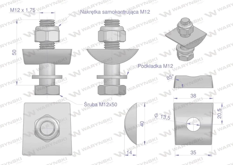 Mocowanie palca kpl. (starszy model do 1985) śruba M12 zastosowanie Deutz Fahr Waryński  2