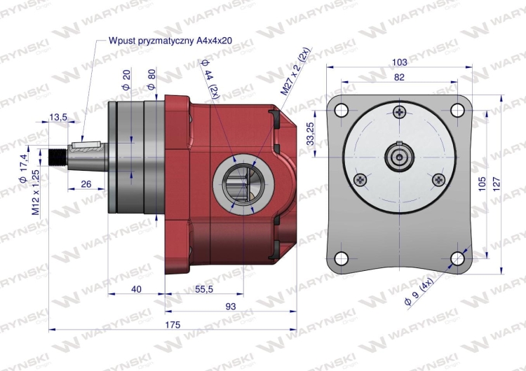 Pompa hydrauliczna zębata do Bizon Z-056 Z-058 nowy typ PZS-KP2-25 (obroty lewe) 16Mpa w korpusie żeliwnym Waryński 2