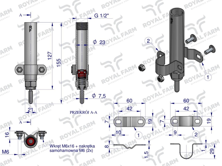 Smoczek do poideł ze stali nierdzewnej XL ROYAL FARM 2