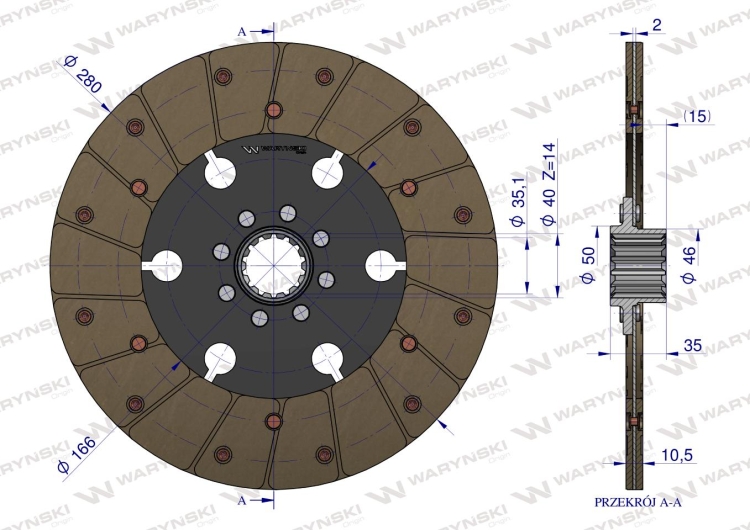 Tarcza sprzęgła 1424123M94 LANDINI MF Waryński 3