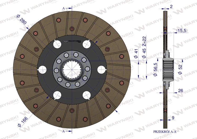 Tarcza sprzęgła 3058404R93 CASE fi 280 Waryński  3