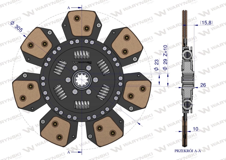 Tarcza sprzęgła ceramiczna ze sprężynami 3224423R93 CASE Waryński 3