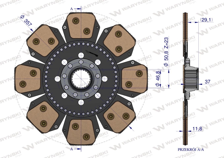 Tarcza sprzęgła ceramiczna 3615367M1 LANDINI MF Waryński 3