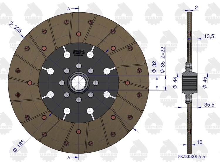 Tarcza sprzęgła fi 325 pias.22 frezy C-385 PREMIUM ORYGINAŁ URSUS 3