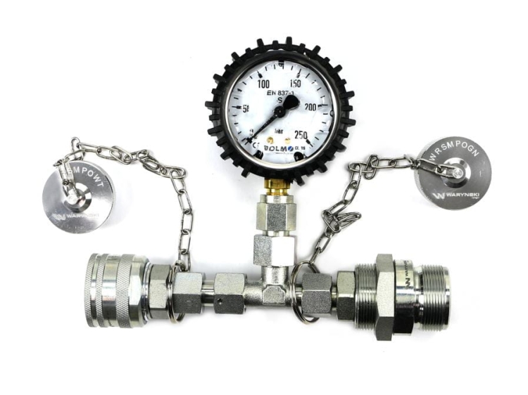 Zestaw pomiarowy ciśnienia hydrauliki z manometrem 250 bar wtyczka i gniazdo skręcane Waryński