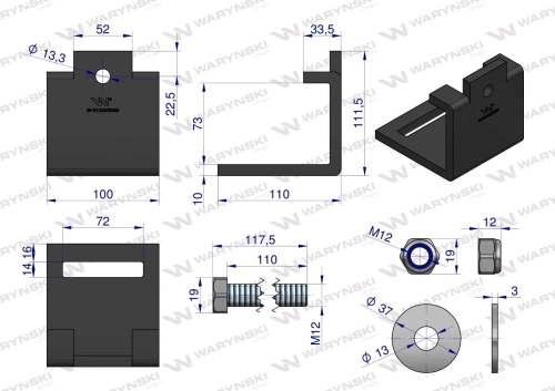 Nakładka zęba agregatu 70x12 na profil 70x70 kpl. Waryński 2