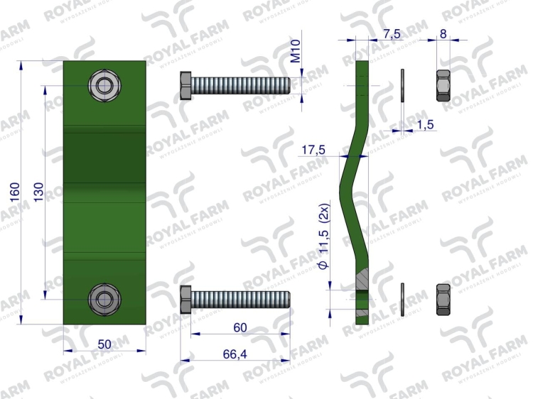 Obejma kompletna poidła 50x8 RF-20908101 RF-20908106 ROYAL FARM 2