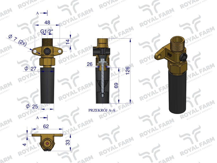 Zawór rurowy kompletny poidła RF-20903004 ROYAL FARM 2