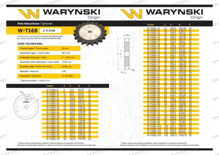 Koło zębate hartowane tarcza 16B-1 (R1 1) Z-26 Waryński 2
