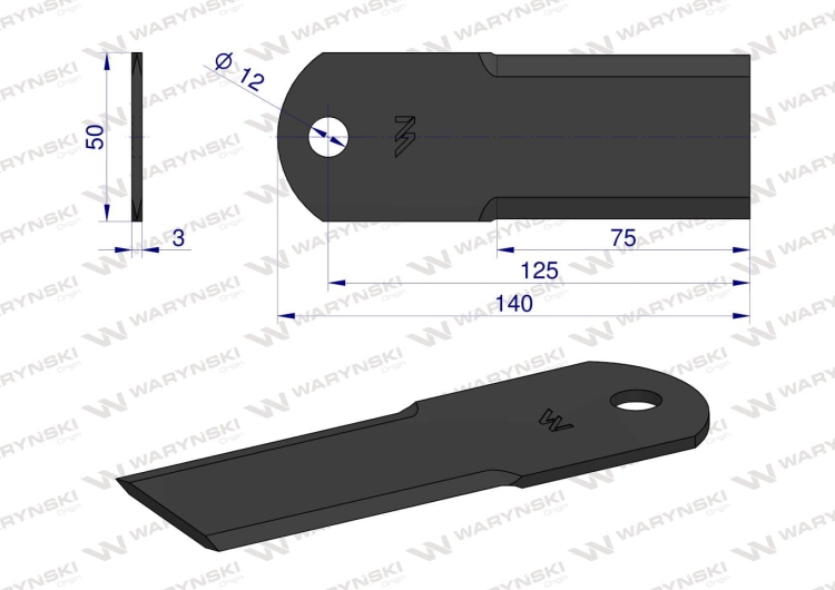 Nóż stały rozdrabniacz słomy sieczkarnia uzębiony 140x50x3mm otwór 12 zastosowanie 84437640 New Holland WARYŃSKI 2