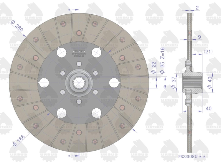Tarcza sprzęgła 1-stopnia F-280 Z-16. 49011175 Zetor PREMIUM ORYGINAŁ URSUS 2