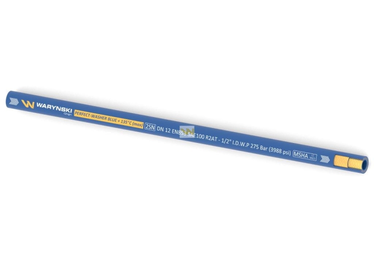 Wąż hydrauliczny do urządzeń myjących PERFECT-WASHER BLUE 135 stopni 2SN DN12 2-oplotowy 275 Bar Waryński 2