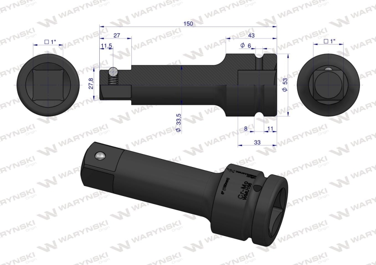 Przedłużka do nasadek udarowych 1" 150mm CrMo Waryński 3