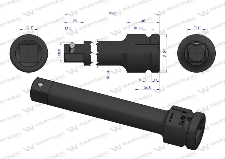 Przedłużka do nasadek udarowych 1" 250mm CrMo Waryński 2