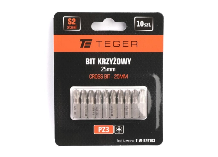 Bit krzyżowy PZ 25 mm/PZ3 (ZESTAW 10 SZT) TEGER
