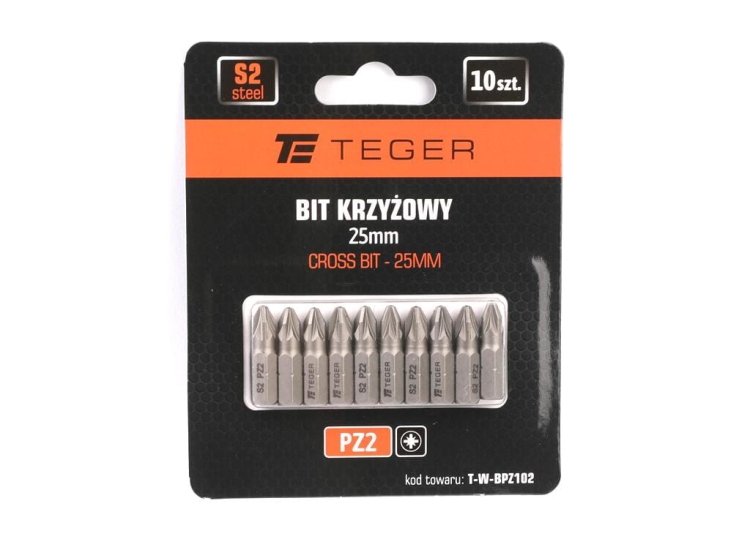 Bit krzyżowy PZ 2x25 mm (10 szt) S2 Teger