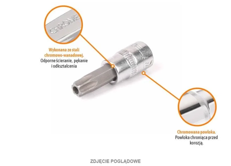 Klucz nasadowy 1/4" z bitem TORX 37 mm/T40 / (z otworem) / TEGER