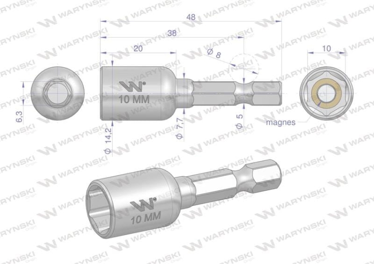 Nasadka 10mm z uchwytem narzędziowym do wkretarki długość 48 mm Waryński  2