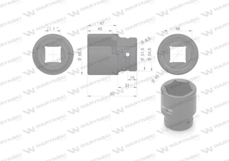 Nasadka udarowa sześciokątna 1"długa 46 mm CrMo DIN 3129 Waryński 2