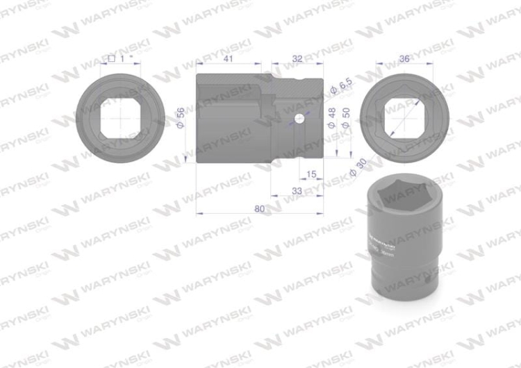 Nasadka udarowa sześciokątna 1"długa 36 mm CrMo DIN 3129 Waryński 2