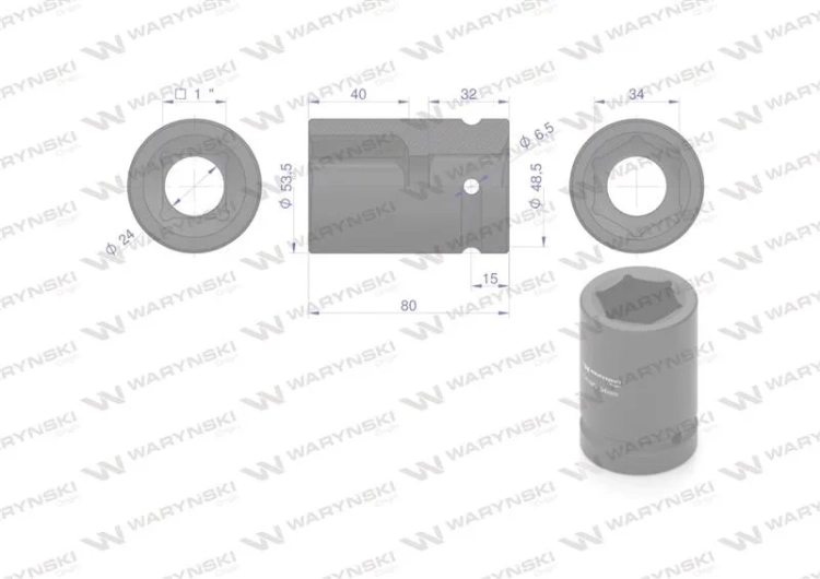 Nasadka udarowa sześciokątna 1"długa 34 mm CrMo DIN 3129 Waryński 2