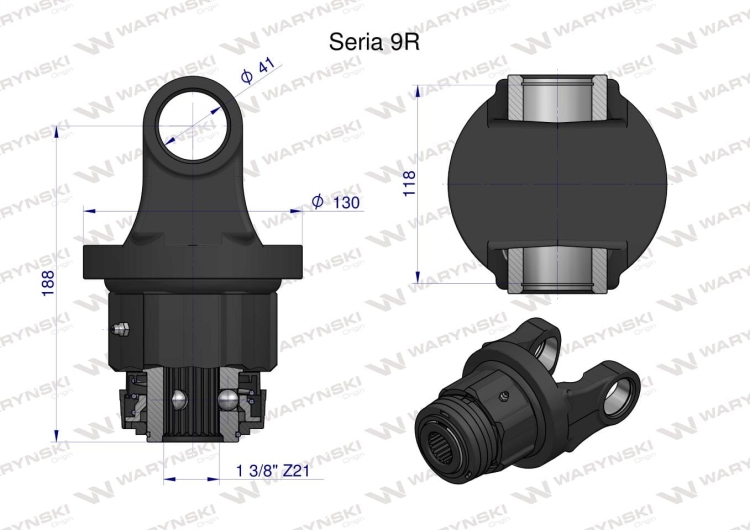 Sprzęgło jednokierunkowe prawe wału Seria 9R - 41x118 - 1 3/8 Z21 WARYŃSKI 2