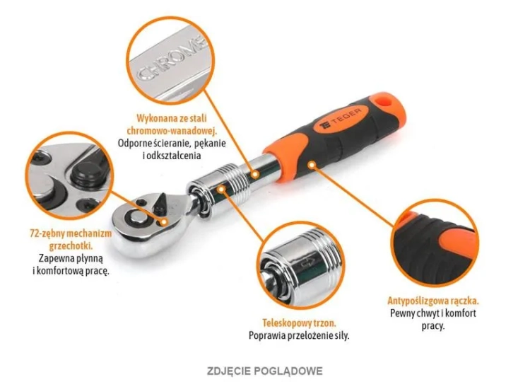 Grzechotka teleskopowa 1/4" 72T TEGER 2