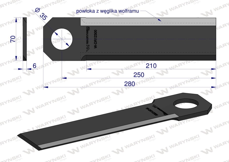 Nóż przystawki do kukurydzy napawany 290x70x6 otwór 35mm Olimac Drago DR12300 WARYŃSKI 2