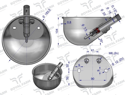 Poidło miskowe stal nierdzewna dla tuczników L ROYAL FARM 2