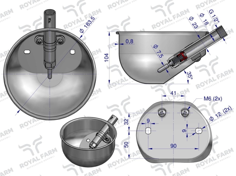 Poidło miskowe stal nierdzewna dla tuczników L ROYAL FARM 2