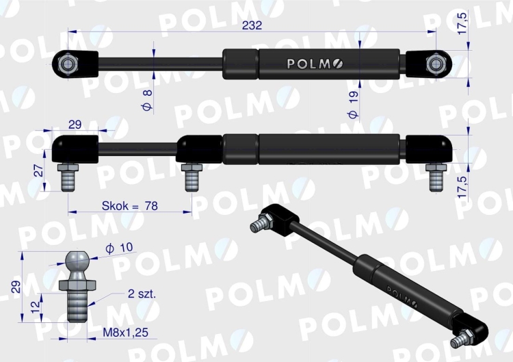 Siłownik dachu 64014593 Ursus C-385 Massey Ferguson POLMO 2
