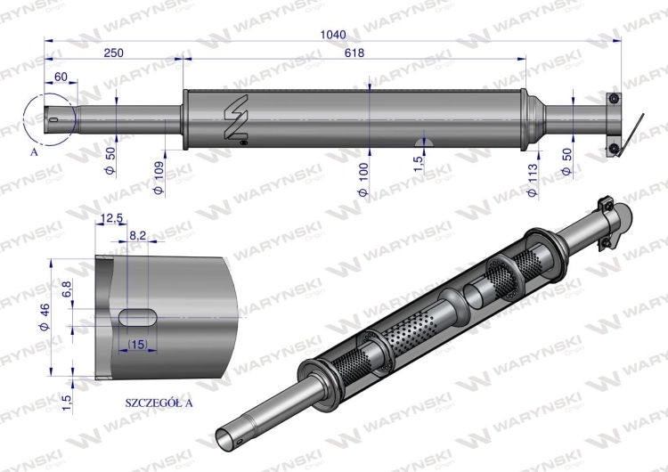 Tłumik okrągły 1040 mm 5kg C-360 (prosty) INOX WARYŃSKI 3